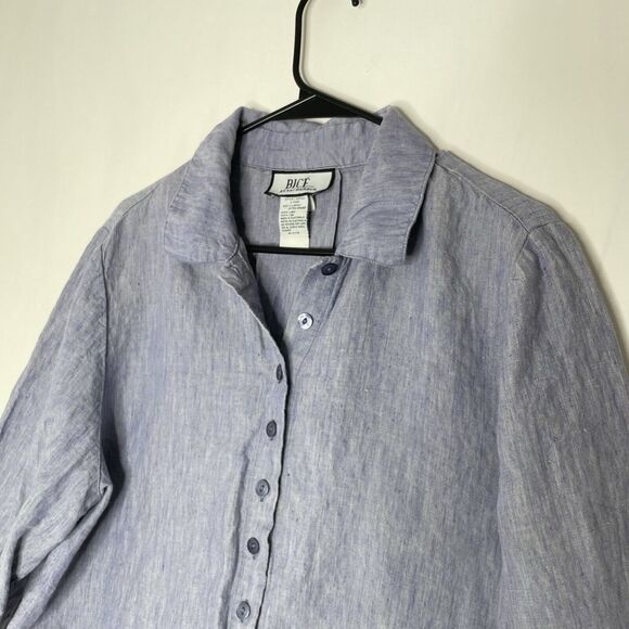 Bice Womens Shirt Linen Raw Weave XL Classic Button Front Coastal Classic Blue - Picture 4 of 7